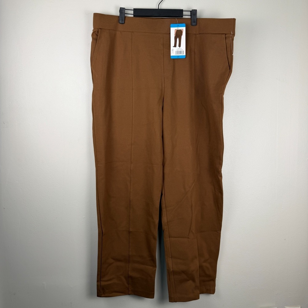 Matty M Dress Pants Womens 2X Brown Ponte Knit Straight Leg Stretch Pull-On
